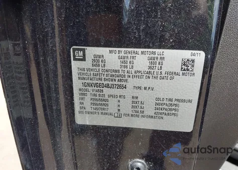 2011 Chevrolet Traverse 1Lt from USA, damaged, VIN 1GNKVGED4BJ372654